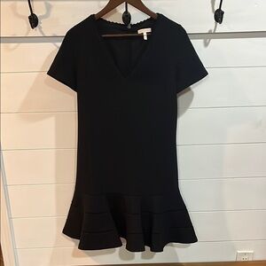Rebecca Taylor Black V-Neck Peplum Mini Dress